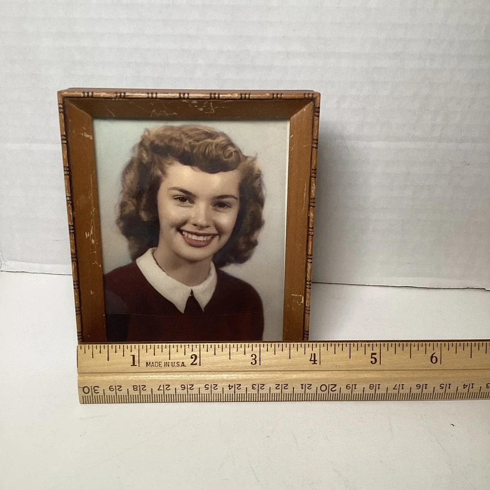 Vintage Small Wood Picture Frame Brown Velvet Easel Back Tabletop Decor 4x5